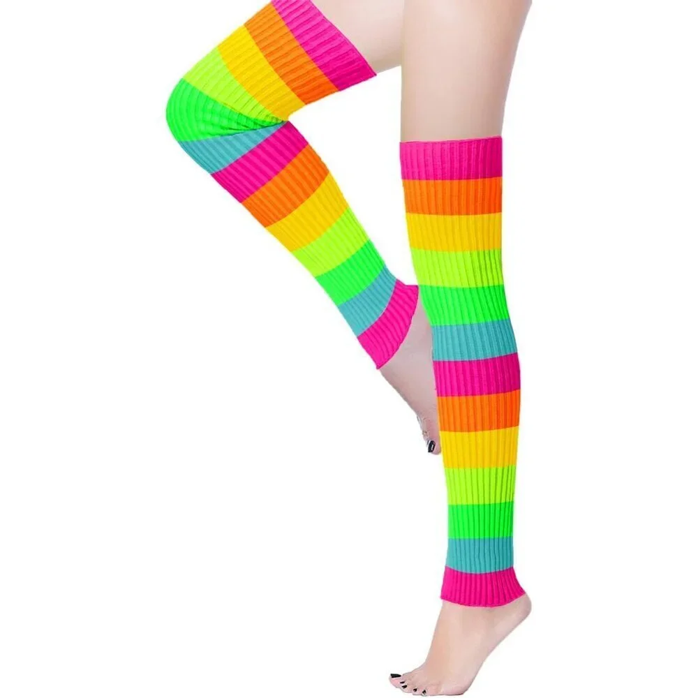 Women’s Neon Knit Leg Warmers 80% Viscose 20% Nylon 24in for 80s Parties